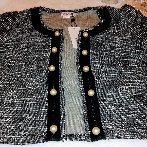 1 Left ⏳Boutique Tweed Silver Thread Pearl Jacket - Picture 7 of 8